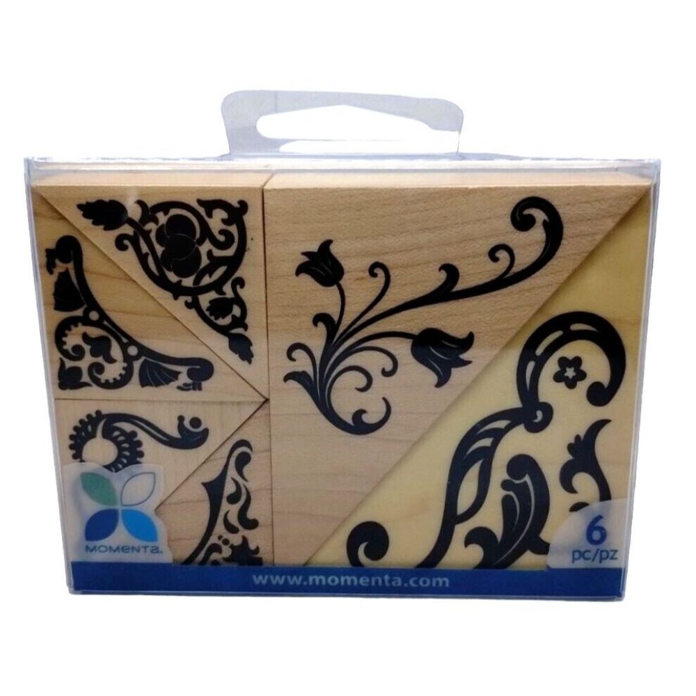 Momenta Corner Borders 6 Piece Rubber Stamp Kit Mounted Floral Intricate Design